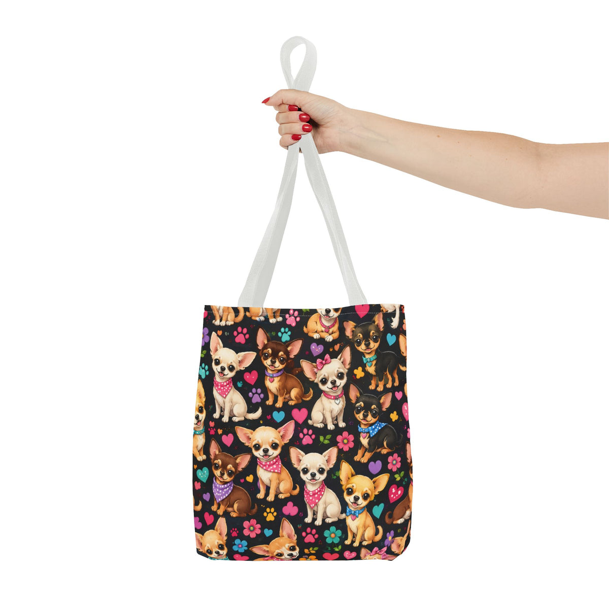 Cute Chihuahua Pattern Tote Bag | Small Dogs Hearts Pawprints