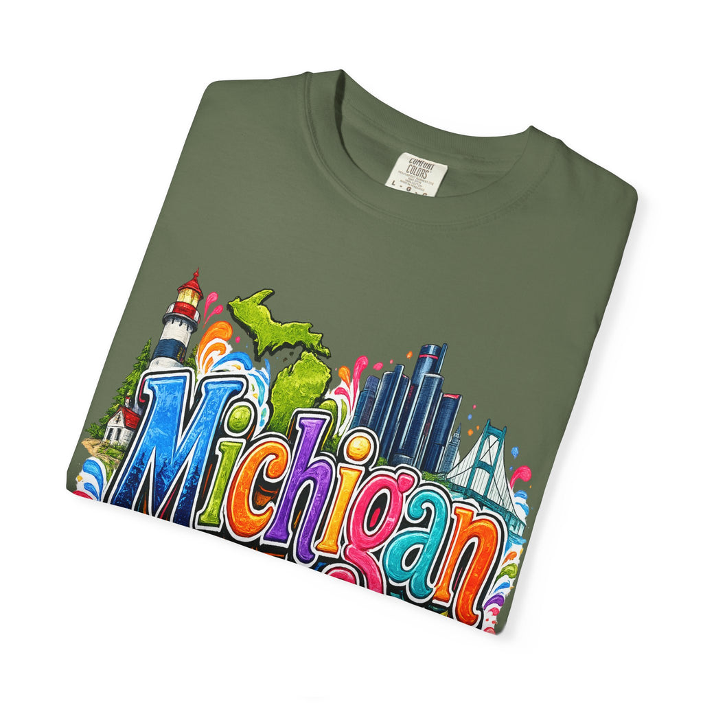 Michigan State Scene T-Shirt | Lighthouse, Skyline, Great Lakes