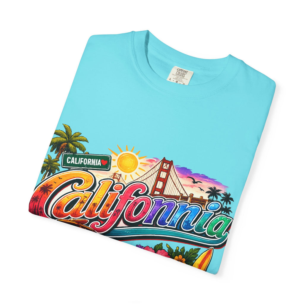 California Retro Sunset T-shirt | Golden Gate, Palm Trees & Surf