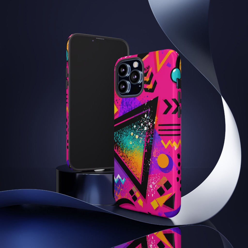 Retro 80s Geometric Phone Case — Neon Triangle Tough Case