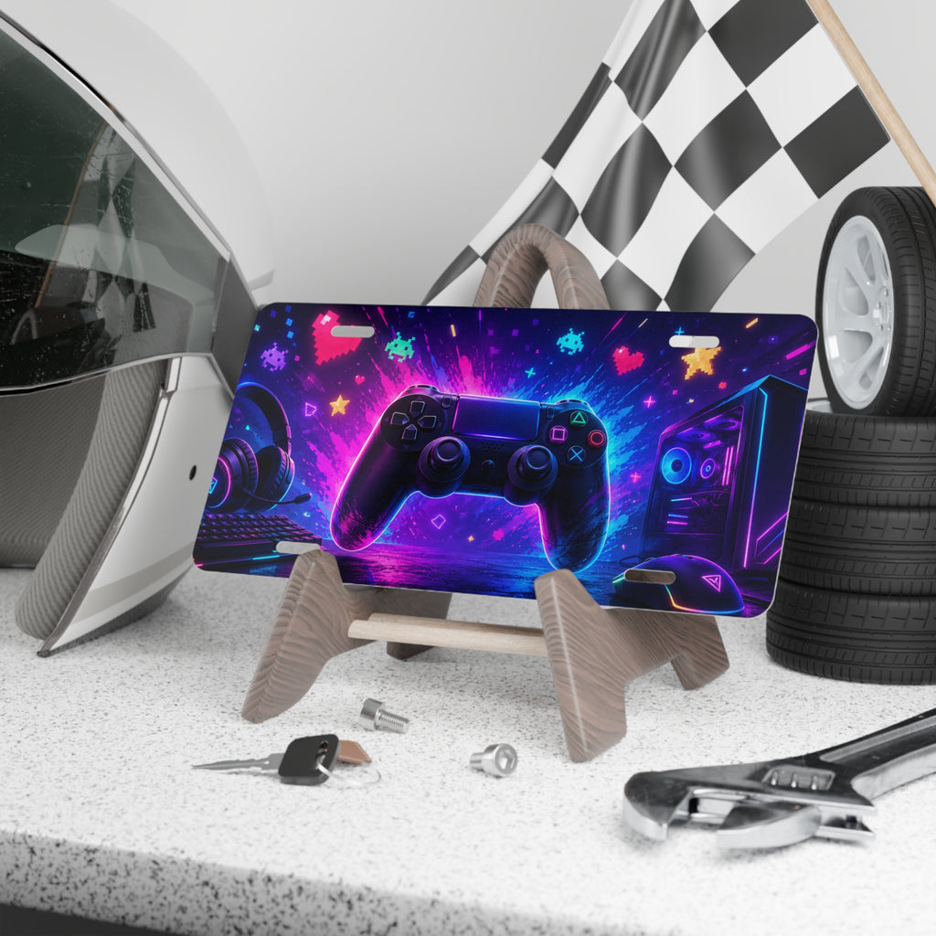 Neon Gamer Controller Vanity Plate | Video Game Console License Plate