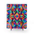 Geometric Neon Shower Curtain — Vibrant Retro Abstract Bathroom Decor