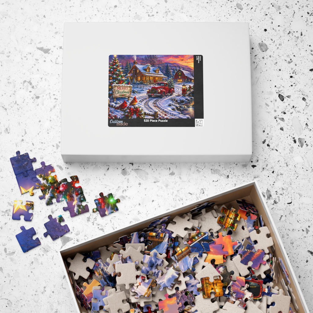 Christmas Cabin Snow Scene Puzzle — Festive Holiday Jigsaw (110/252/520/1014 pcs)