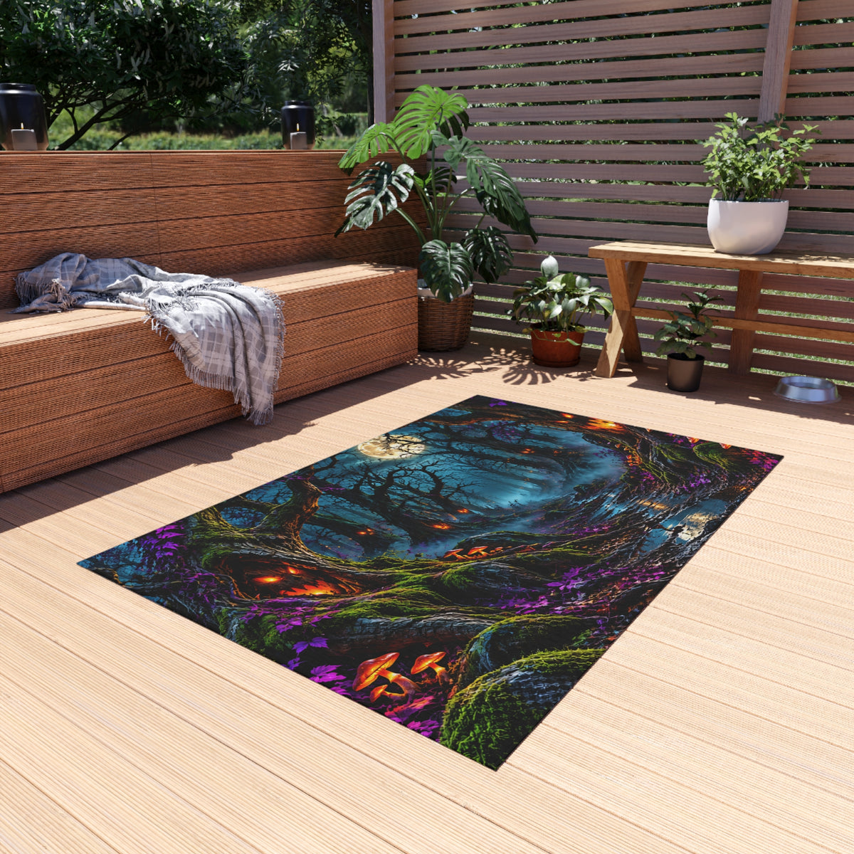 Spooky Moonlit Forest Outdoor Rug — Haunted Halloween Porch Mat