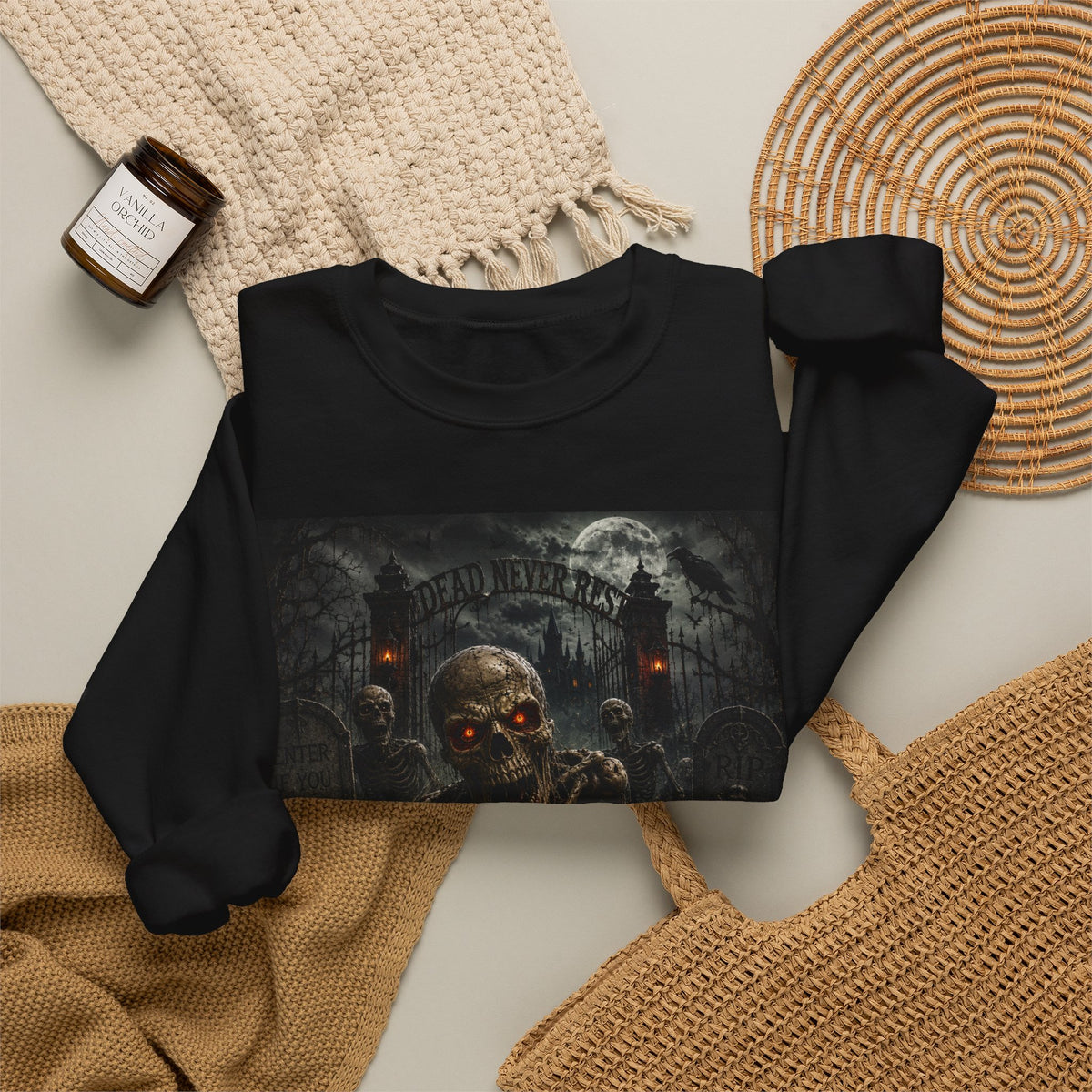 Zombie Graveyard Crewneck Sweatshirt – Horror Skeleton Graphic Pullover