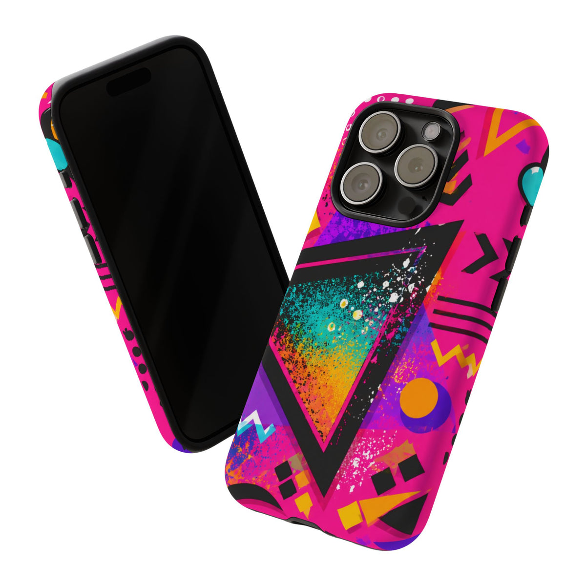Retro 80s Geometric Phone Case — Neon Triangle Tough Case