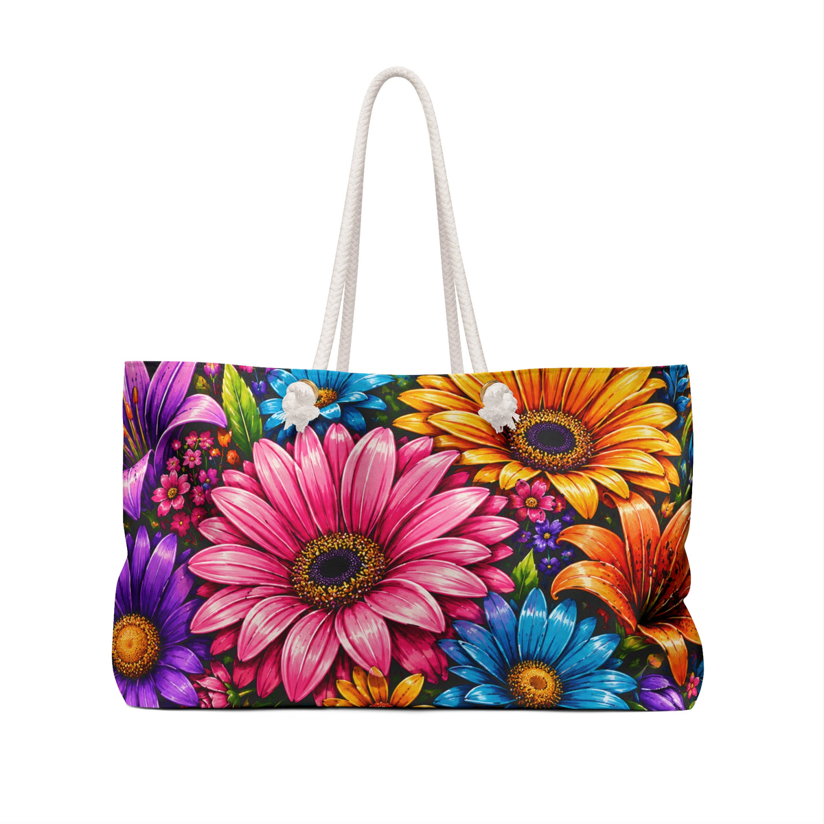 Bright Floral Weekender Bag – Colorful Daisy & Sunflower Travel Tote
