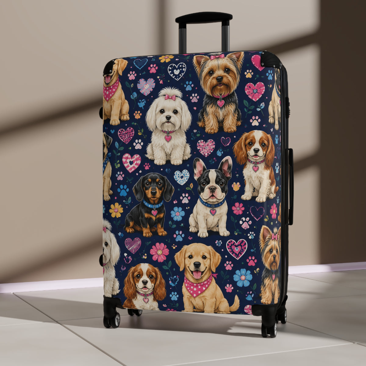 Cute Dog Pattern Carry-On Suitcase – Paw Print & Puppy Travel Luggage