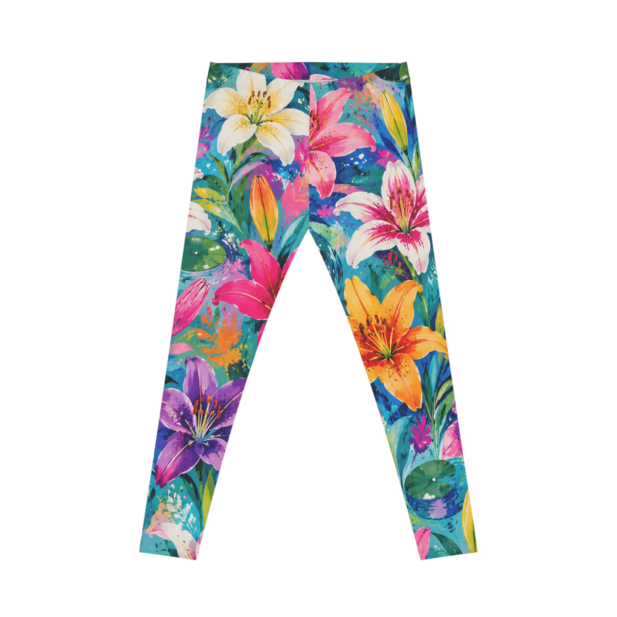 Colorful Watercolor Lily Leggings — Vibrant Floral All-Over Print
