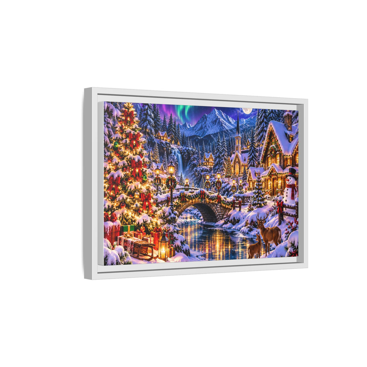 Framed Matte Canvas - Cozy Christmas Village Winter Night Wall Art