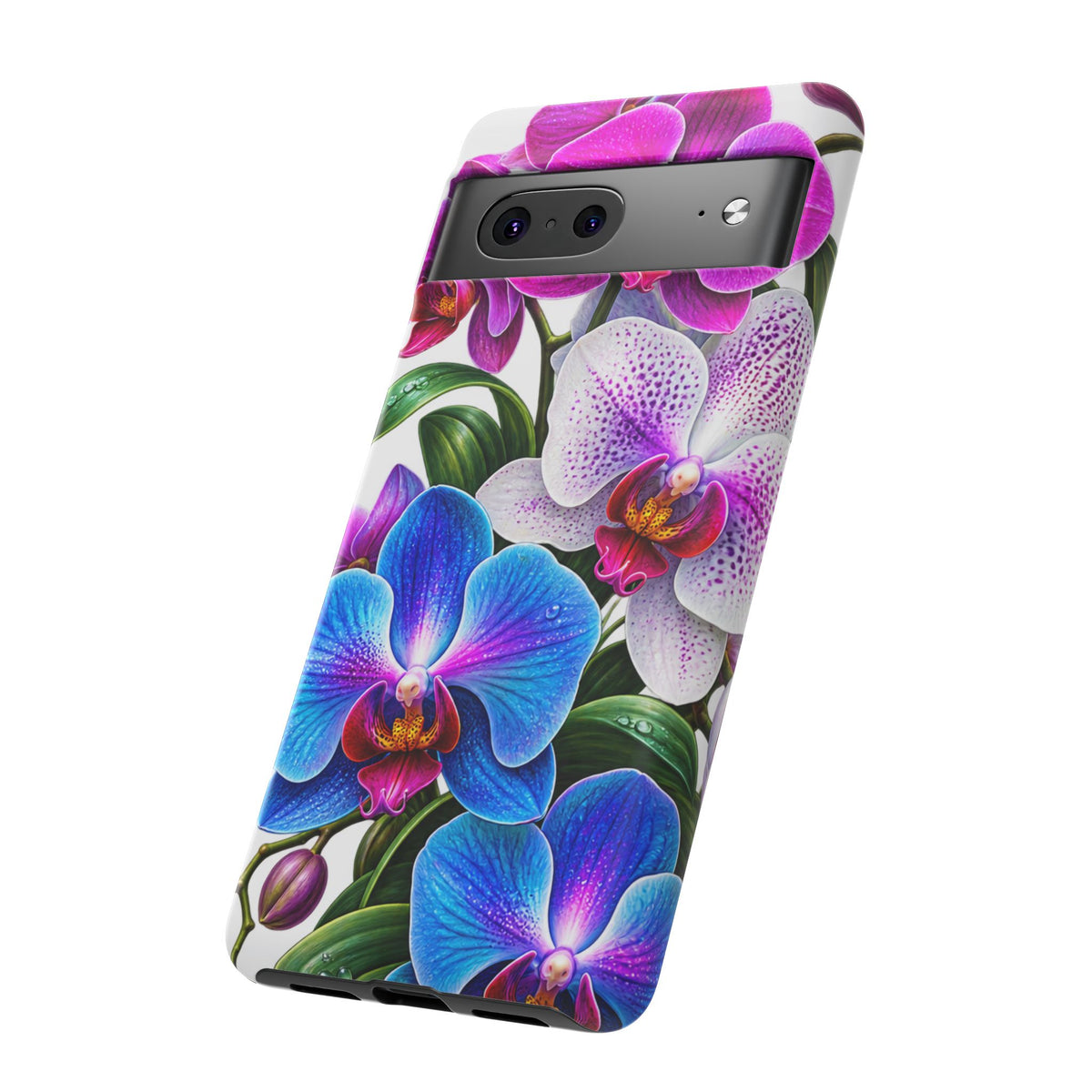 Orchid Floral Tough Phone Case – Vibrant Blue & Pink Orchid Protective Cover