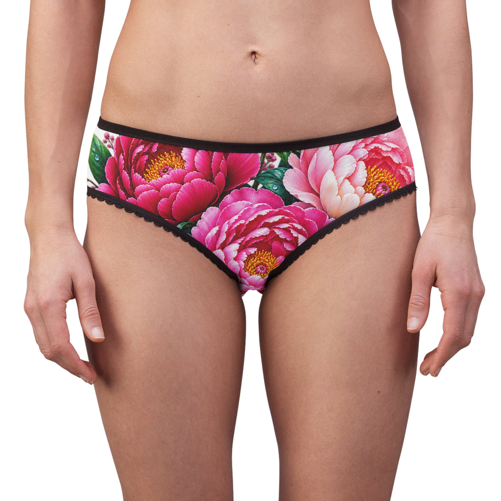 Floral Peony Women's Briefs — Pink Bloom All-Over Print Lace-Trim Underwear