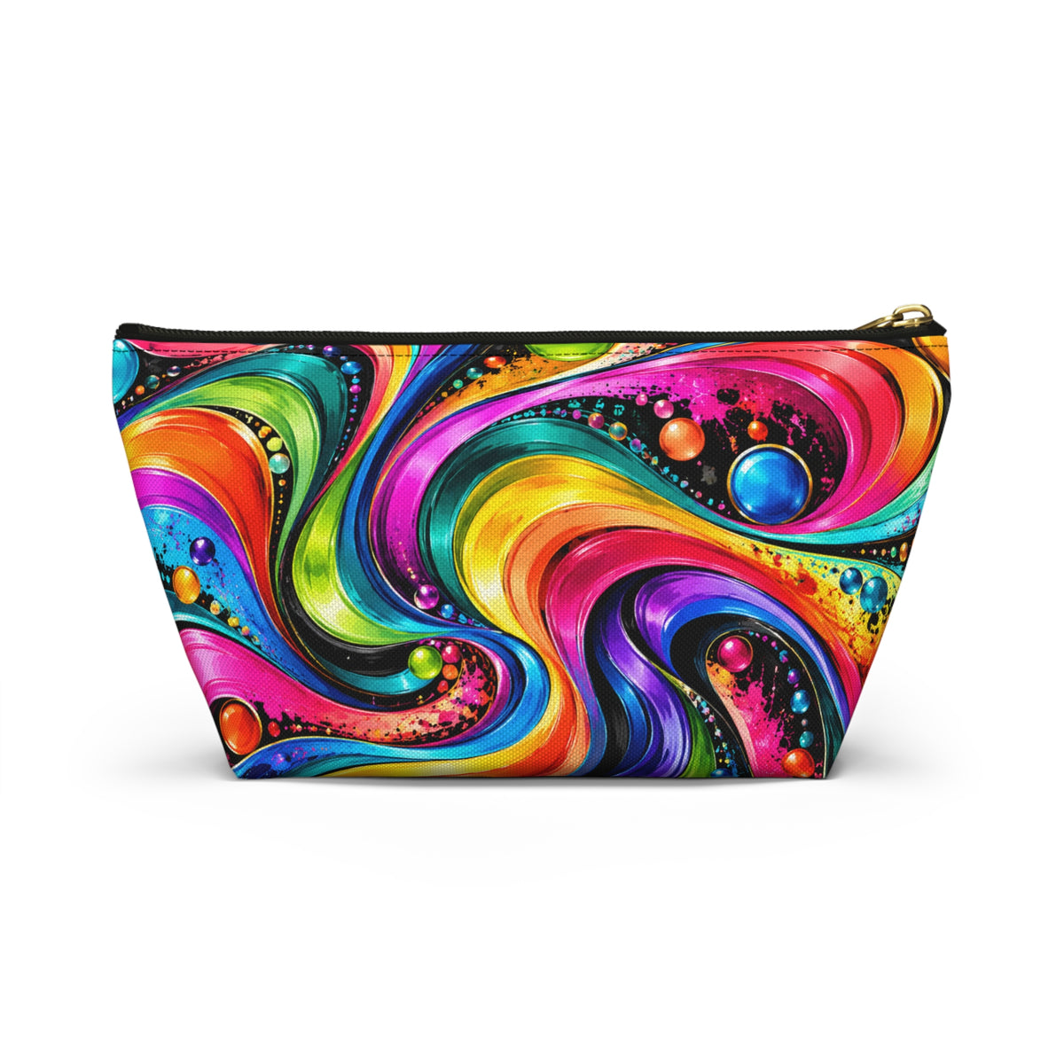 Vibrant Swirl Accessory Pouch — Colorful T-Bottom Makeup Bag