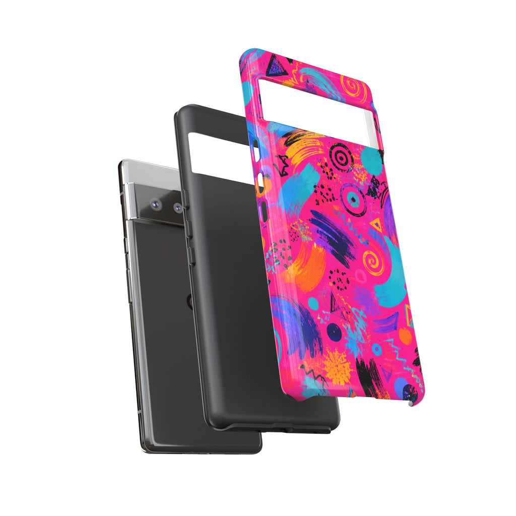 Neon Retro Abstract Tough Phone Case — 80s Brushstroke Pattern