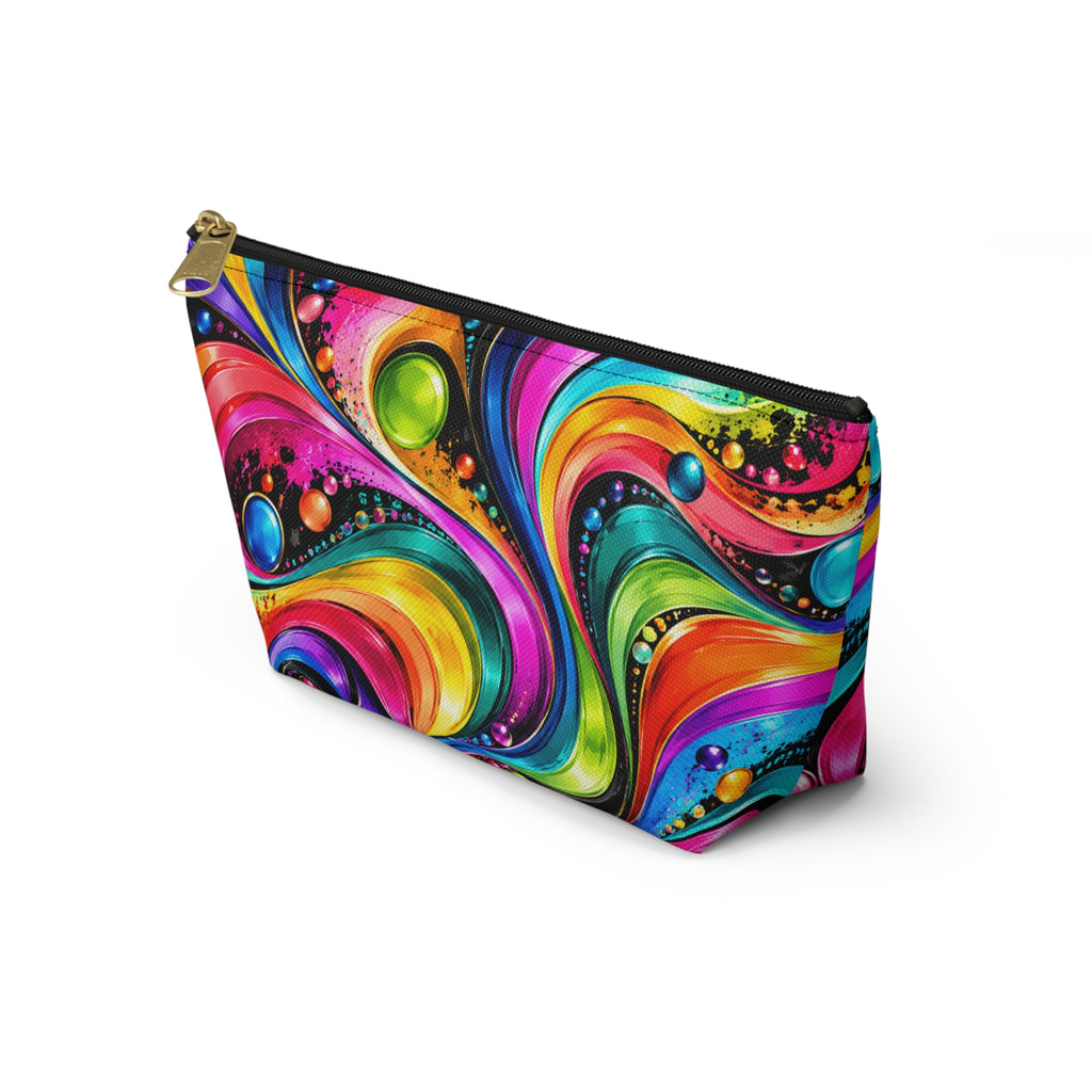 Vibrant Swirl Accessory Pouch — Colorful T-Bottom Makeup Bag
