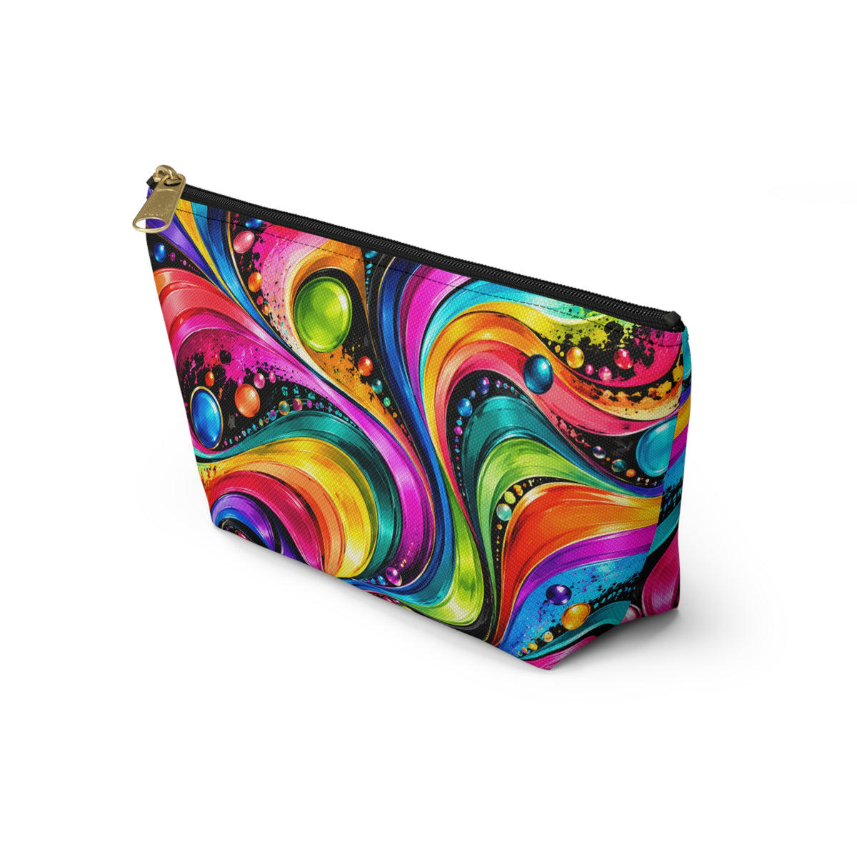 Vibrant Swirl Accessory Pouch — Colorful T-Bottom Makeup Bag
