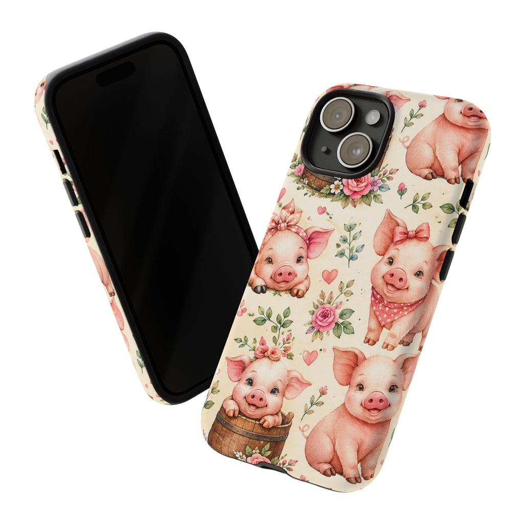 Cute Pink Piglet Phone Case — Vintage Floral Farm Animal iPhone Cover