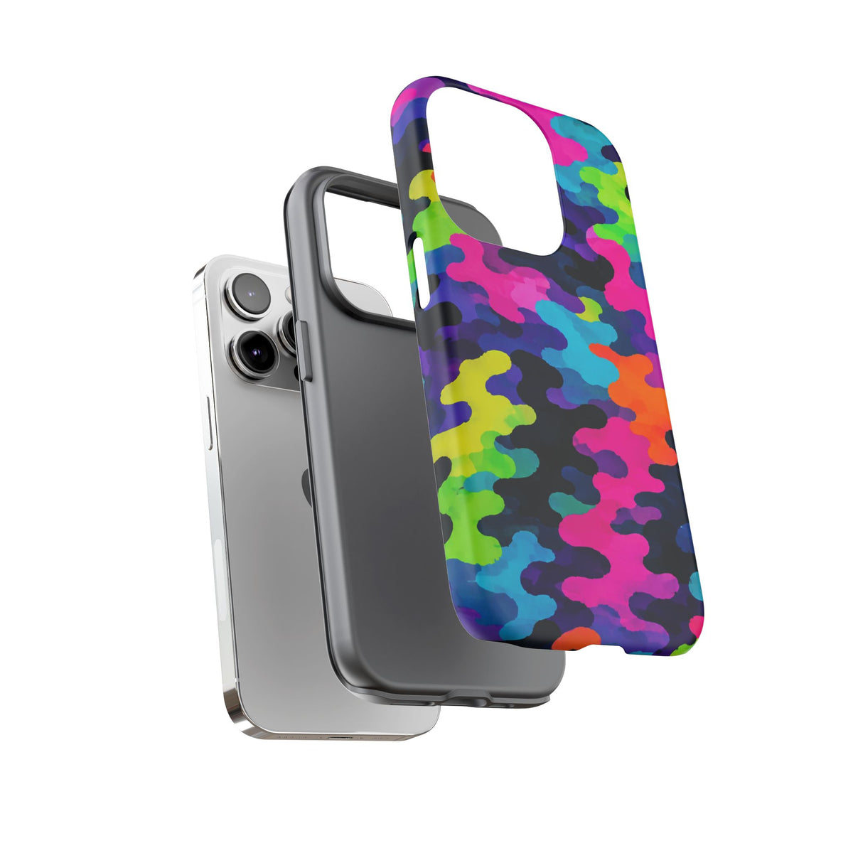 Neon Camo Tough Phone Case — Bright Rainbow Protective iPhone Cover