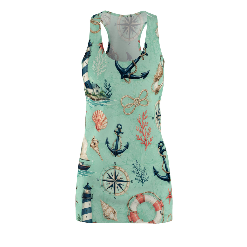 Nautical Print Racerback Dress — Beach Anchor & Lighthouse Sundress