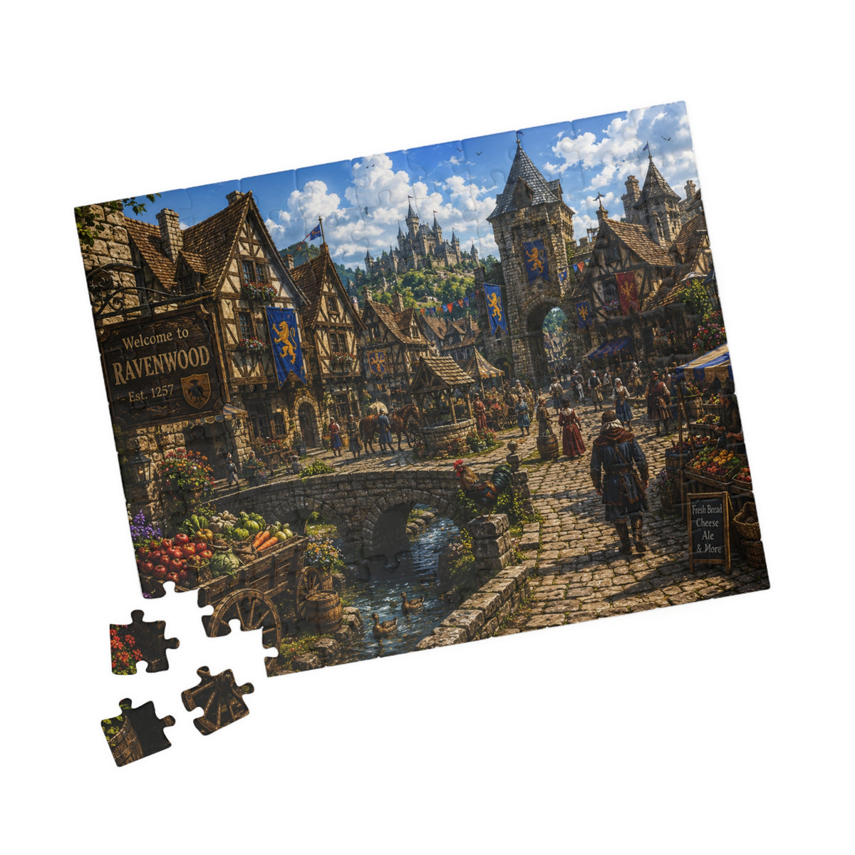 Medieval Market Village Puzzle 520-piece | Ravenwood Fantasy Scene