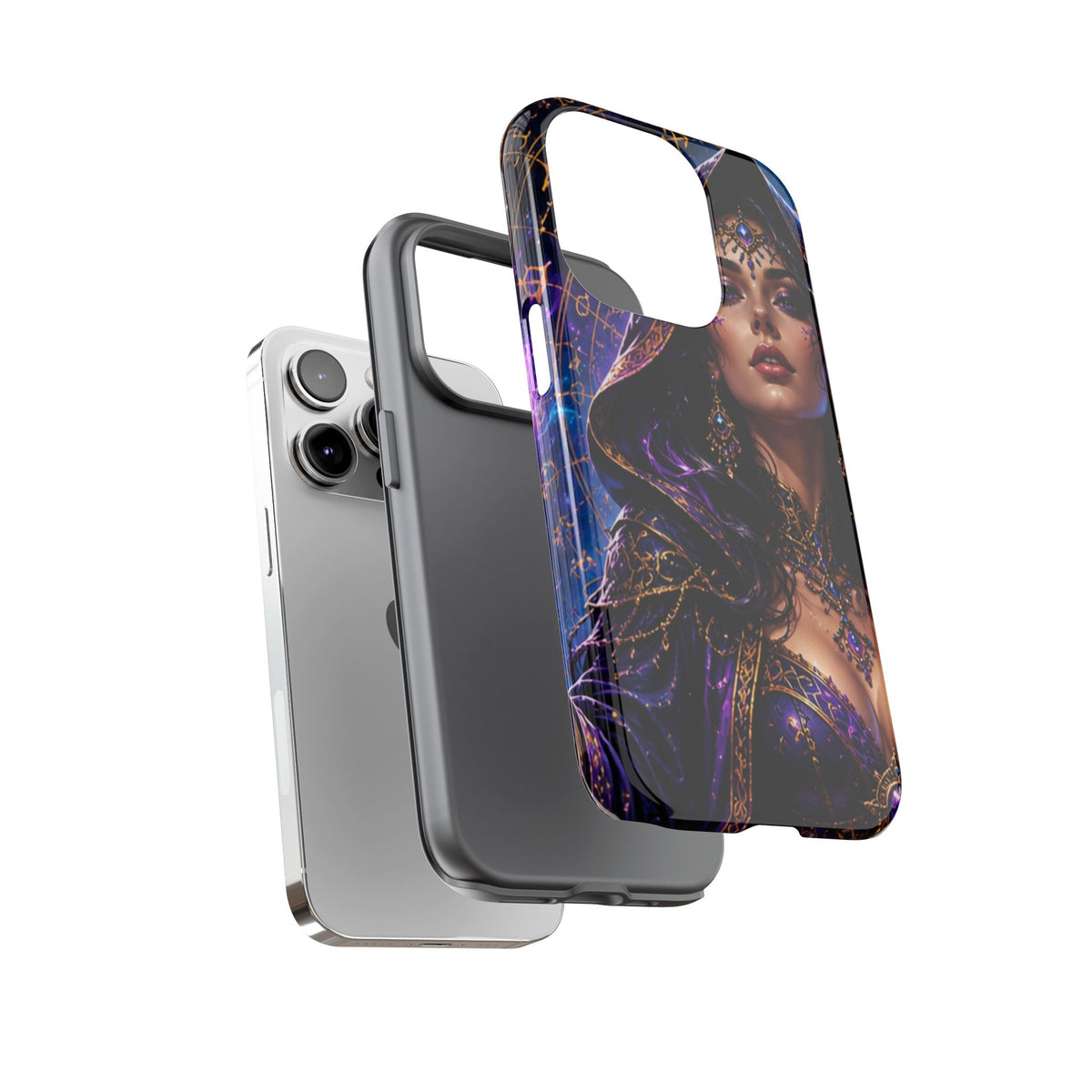 Phone Case — Mystical Sorceress Art Protective Tough Case (Astrology, Purple Hooded Witch)