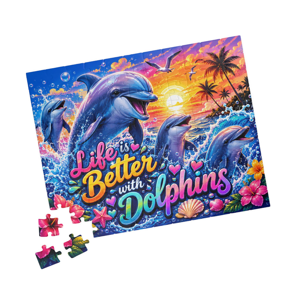 Life Is Better with Dolphins Puzzle | Ocean Sunset Dolphin Jigsaw