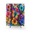 Butterfly Garden Shower Curtain — Vibrant Floral & Rainbow Butterflies Bathroom Decor