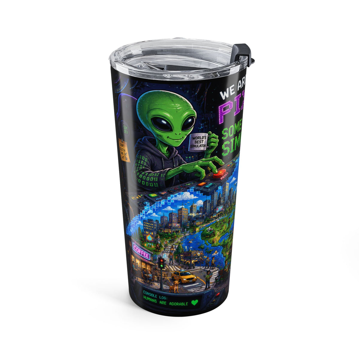 We Are All Just Pixels Tumbler 20oz | Simulation Art Travel Cup