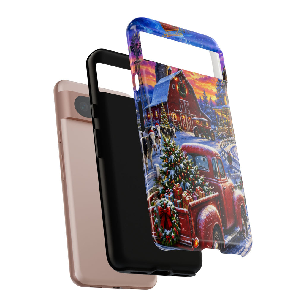 Christmas Farm Phone Case — Vintage Red Truck in Snowy Holiday Scene