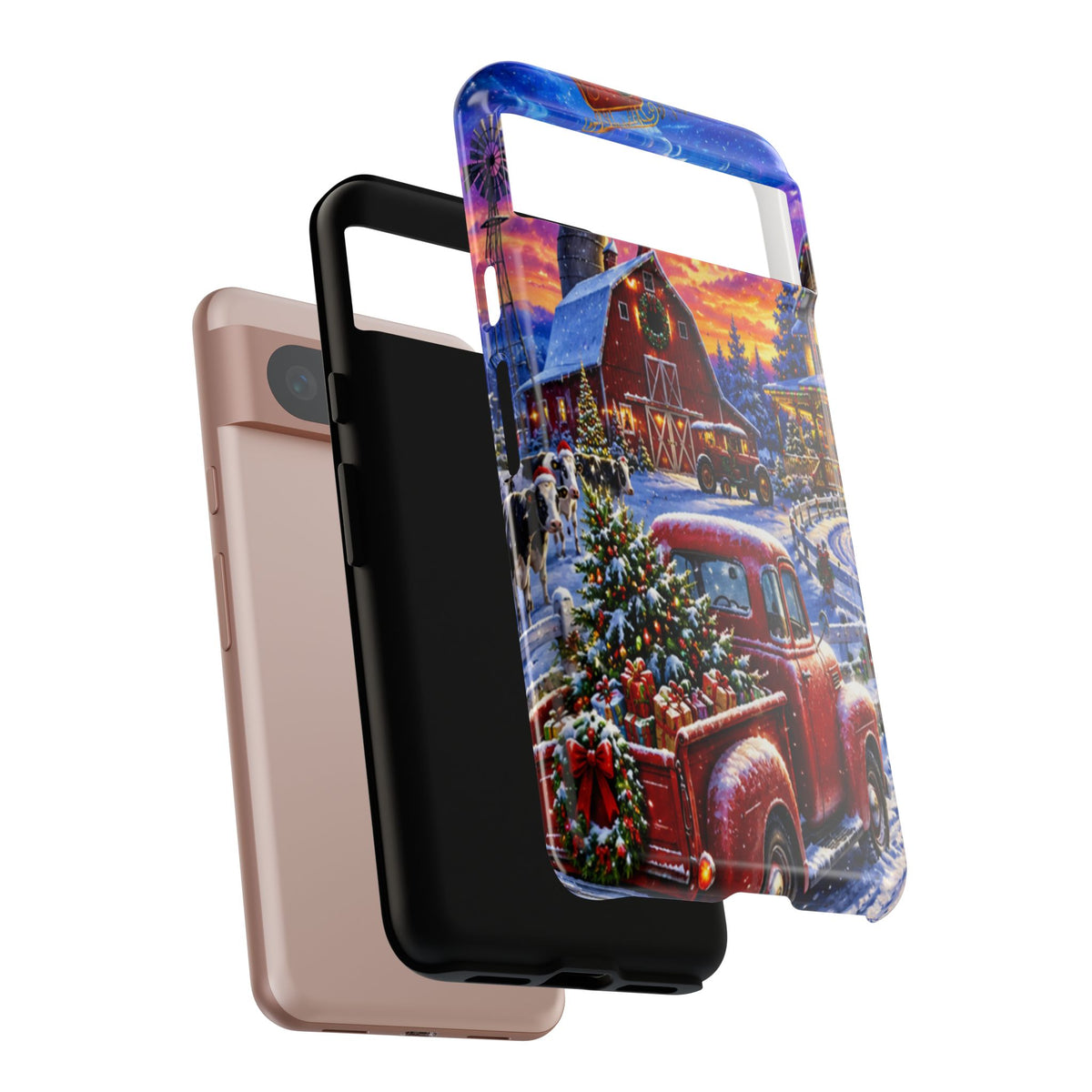 Christmas Farm Phone Case — Vintage Red Truck in Snowy Holiday Scene