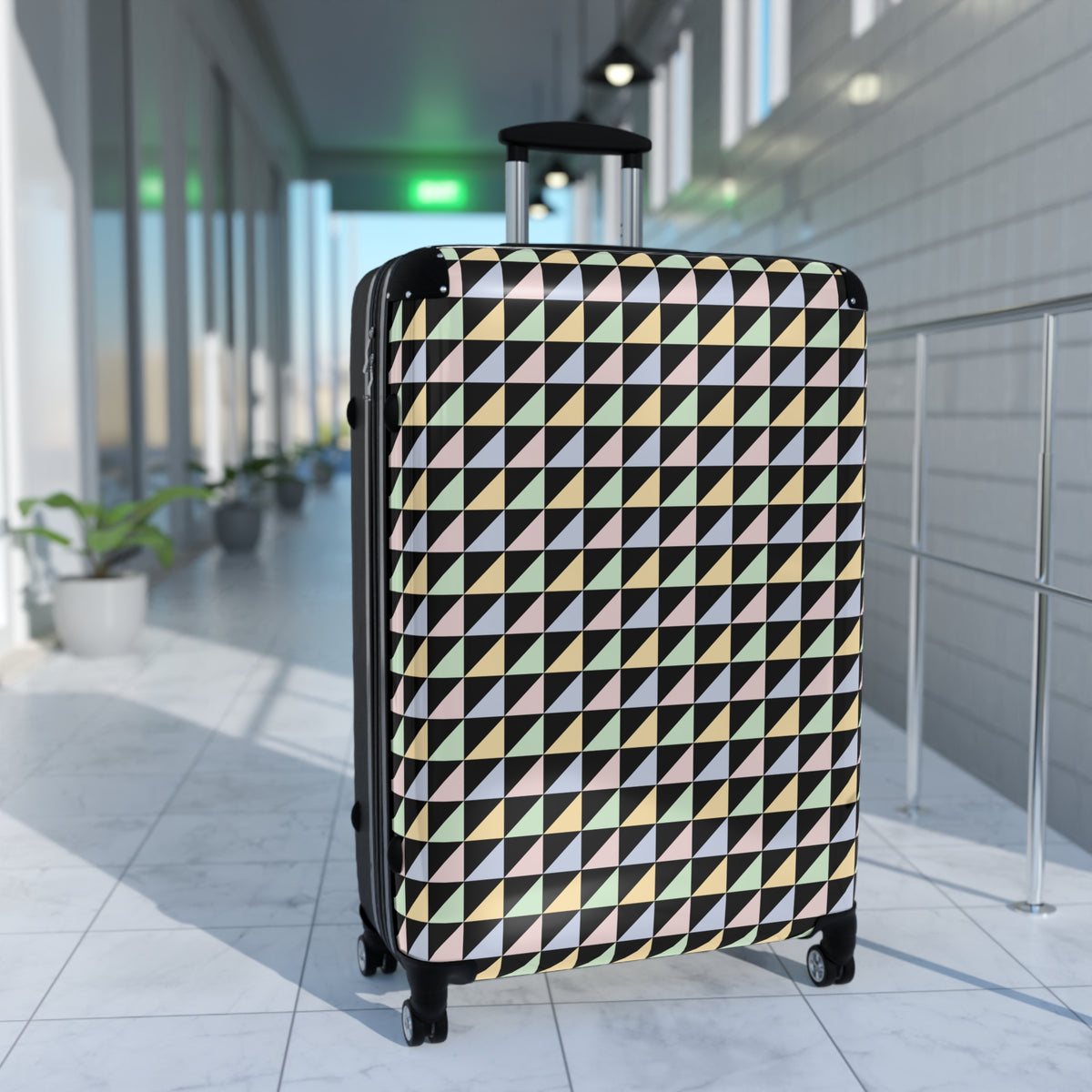 Geometric Pastel Triangle Carry-On Suitcase — Lightweight Patterned Travel Luggage