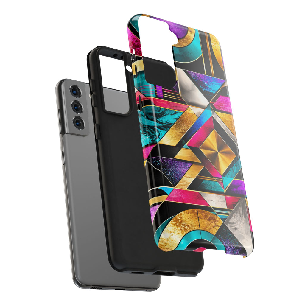 Geometric Art Deco Tough Phone Case — Vibrant Gold, Teal & Magenta Pattern