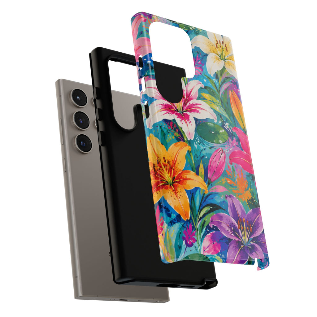 Floral Lily Tough Phone Case — Colorful Tropical Flower Protective Cover