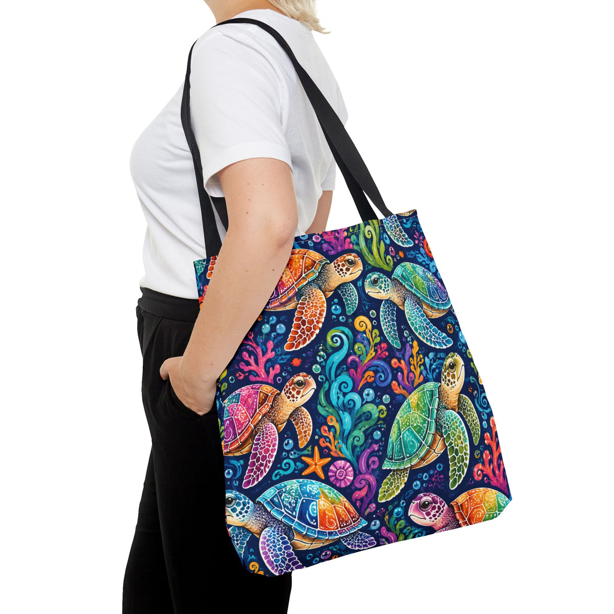 Colorful Sea Turtles Tote Bag — Vibrant Ocean Art Beach Tote
