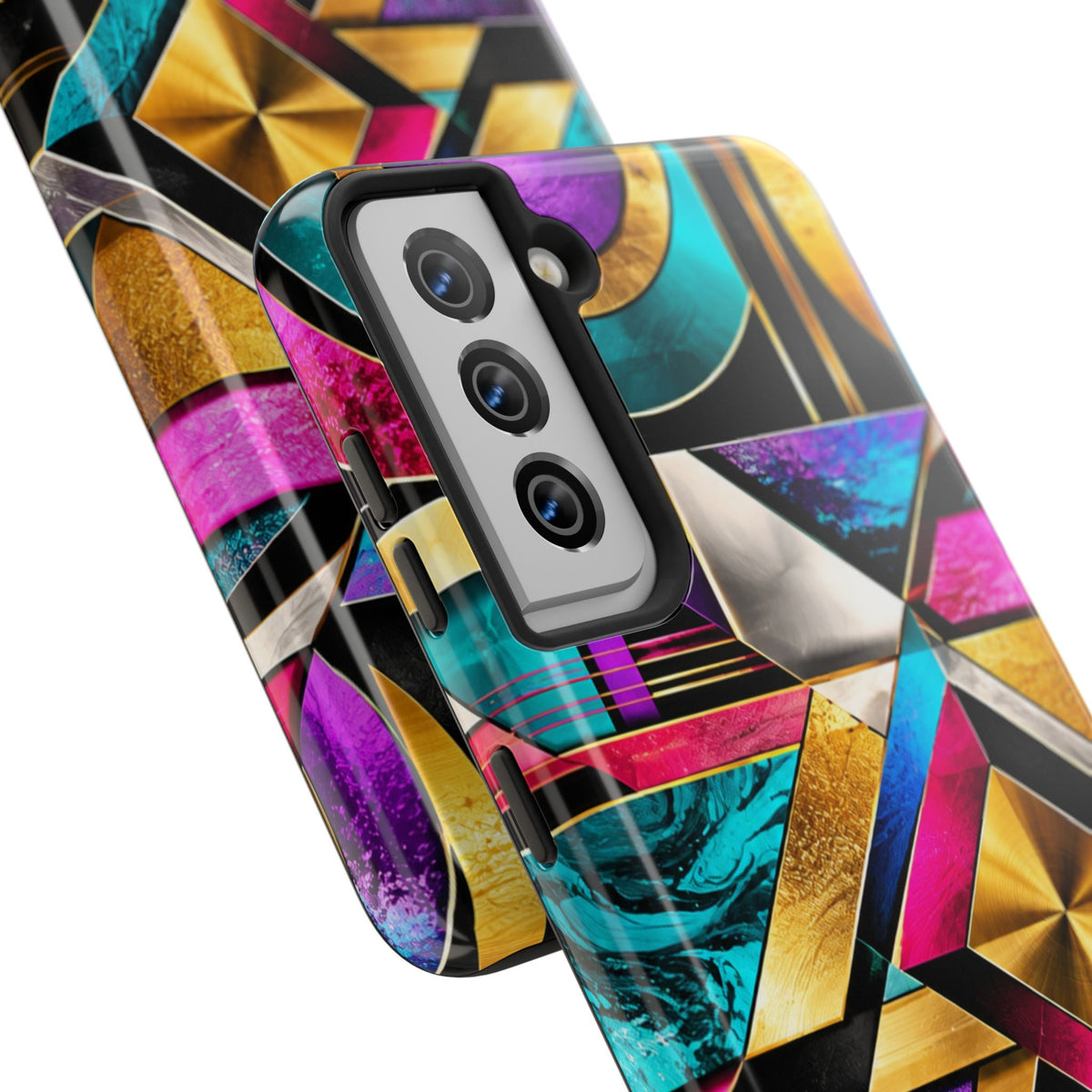 Geometric Art Deco Tough Phone Case — Vibrant Gold, Teal & Magenta Pattern