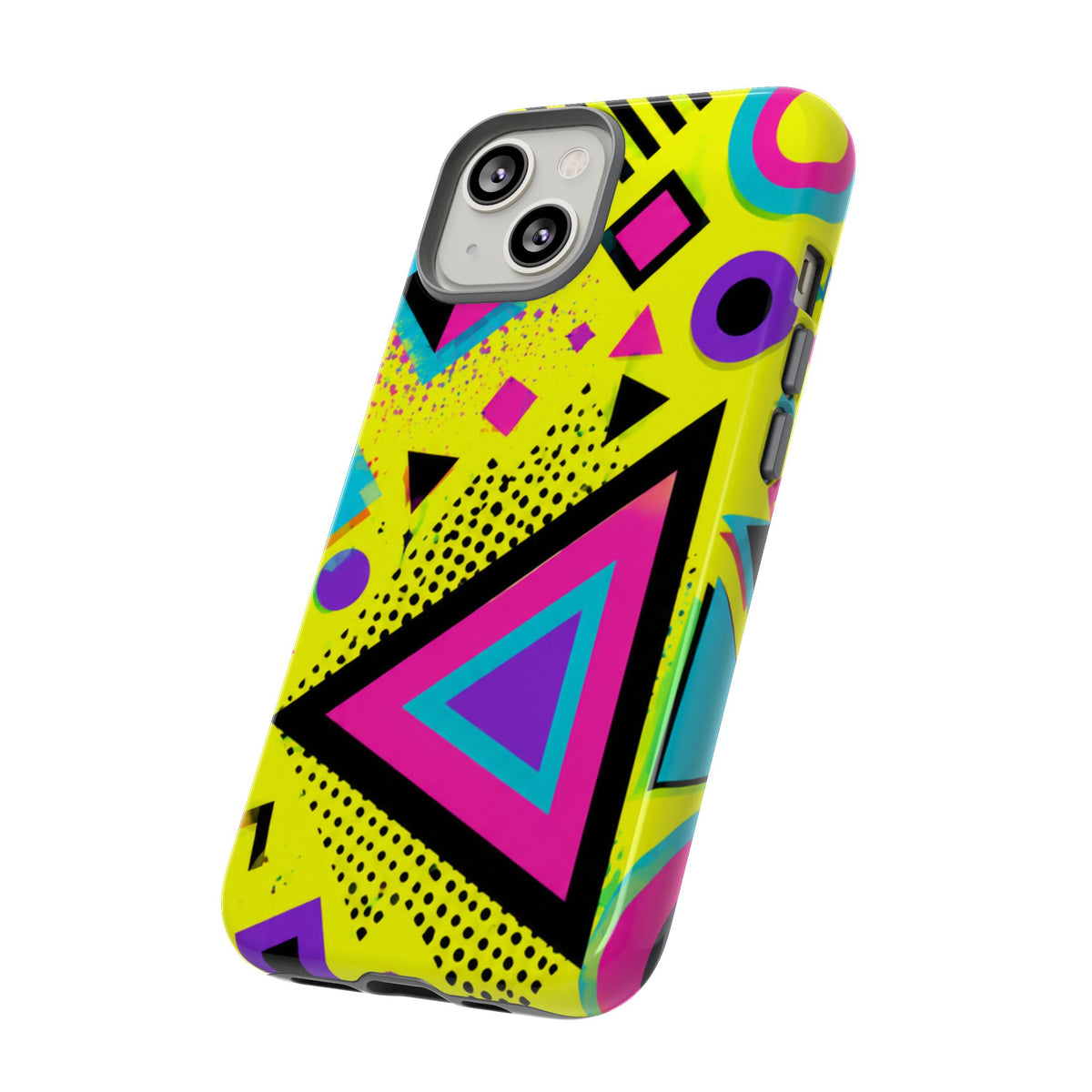 Retro 80s Geometric Phone Case — Neon Memphis Triangle Design