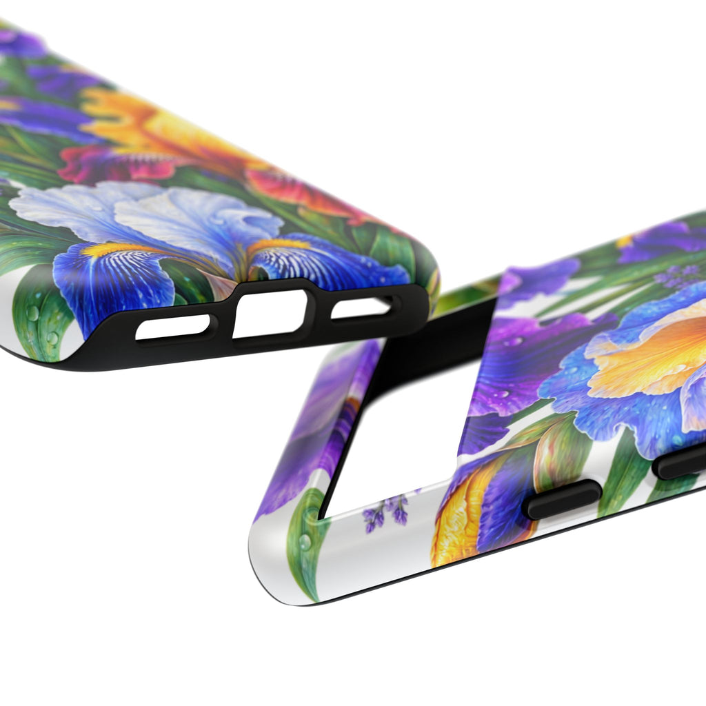 Floral Iris Tough Phone Case — Colorful Watercolor Iris Protective Cover