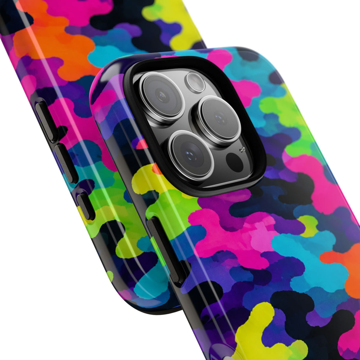 Neon Camo Tough Phone Case — Bright Rainbow Protective iPhone Cover