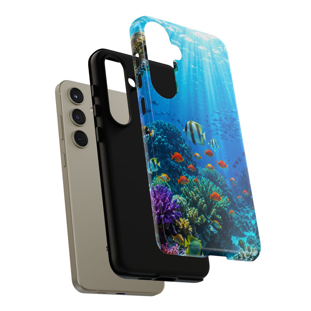 Underwater Ocean Life Tough Phone Case — Coral Reef & Sea Turtle Protective Cover