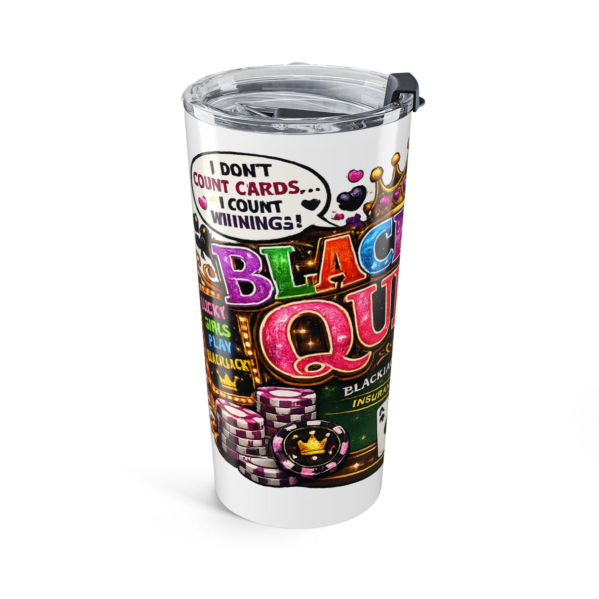 Blackjack Queen Tumbler 20oz | Casino Playing Cards Design