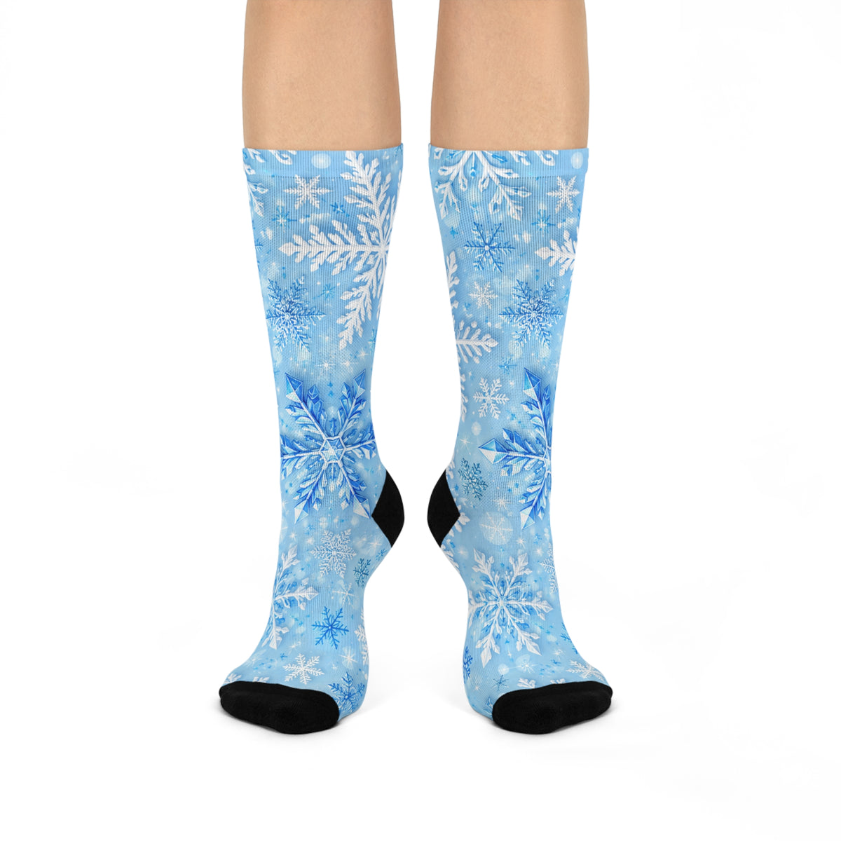 Blue Snowflake Crew Socks — Winter Holiday Cushioned Socks