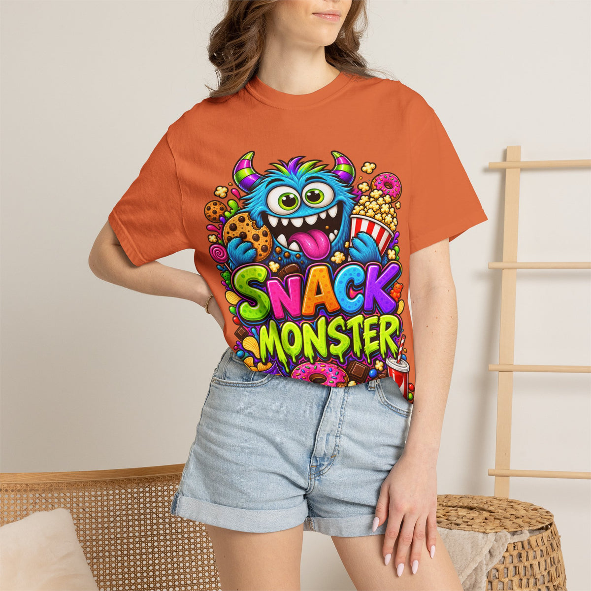 Snack Monster T-shirt | Colorful Cartoon Monster Snacks