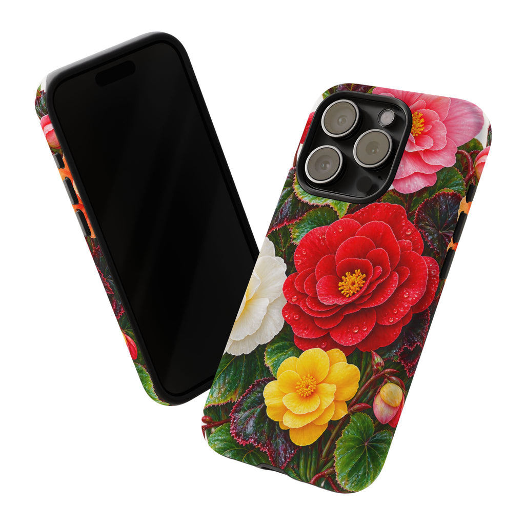 Floral Begonia Phone Case — Vibrant Red, Pink & Yellow Blossom Protective Cover