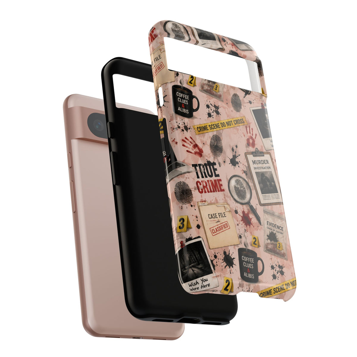 True Crime Pattern Phone Case – Detective Evidence, Crime Scene Tape & 'True Crime' Design