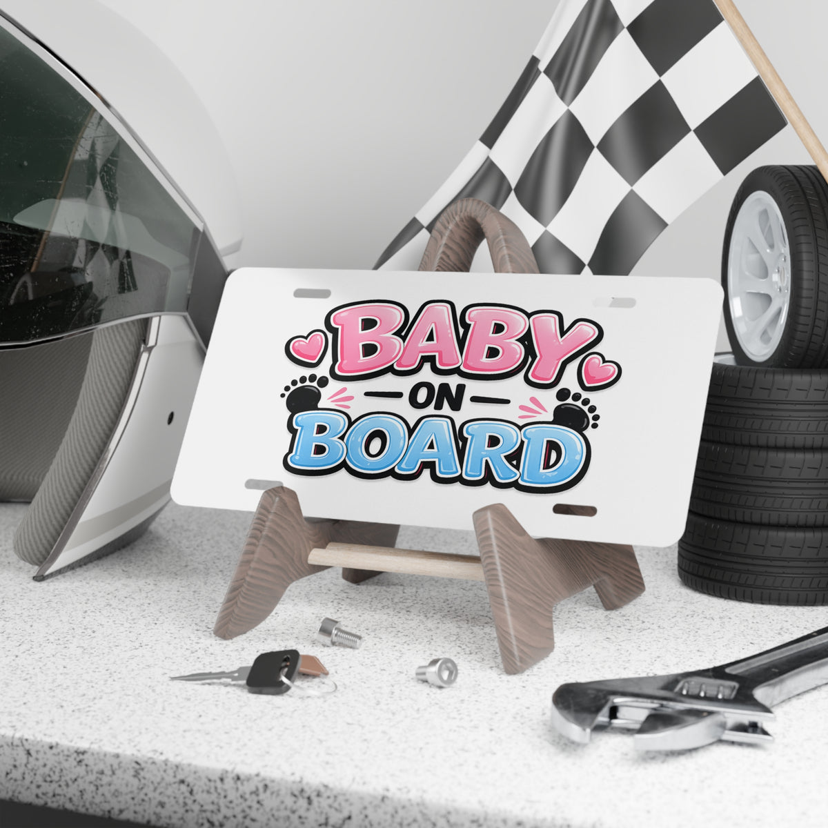 Baby on Board Vanity Plate | Pink Blue Baby Feet License Plate