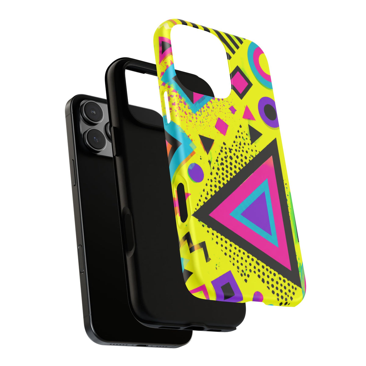 Retro 80s Geometric Phone Case — Neon Memphis Triangle Design