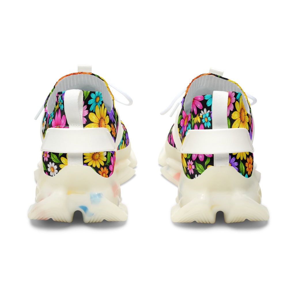 Floral Mesh Sneakers — Women's Colorful Daisy Athletic Shoes