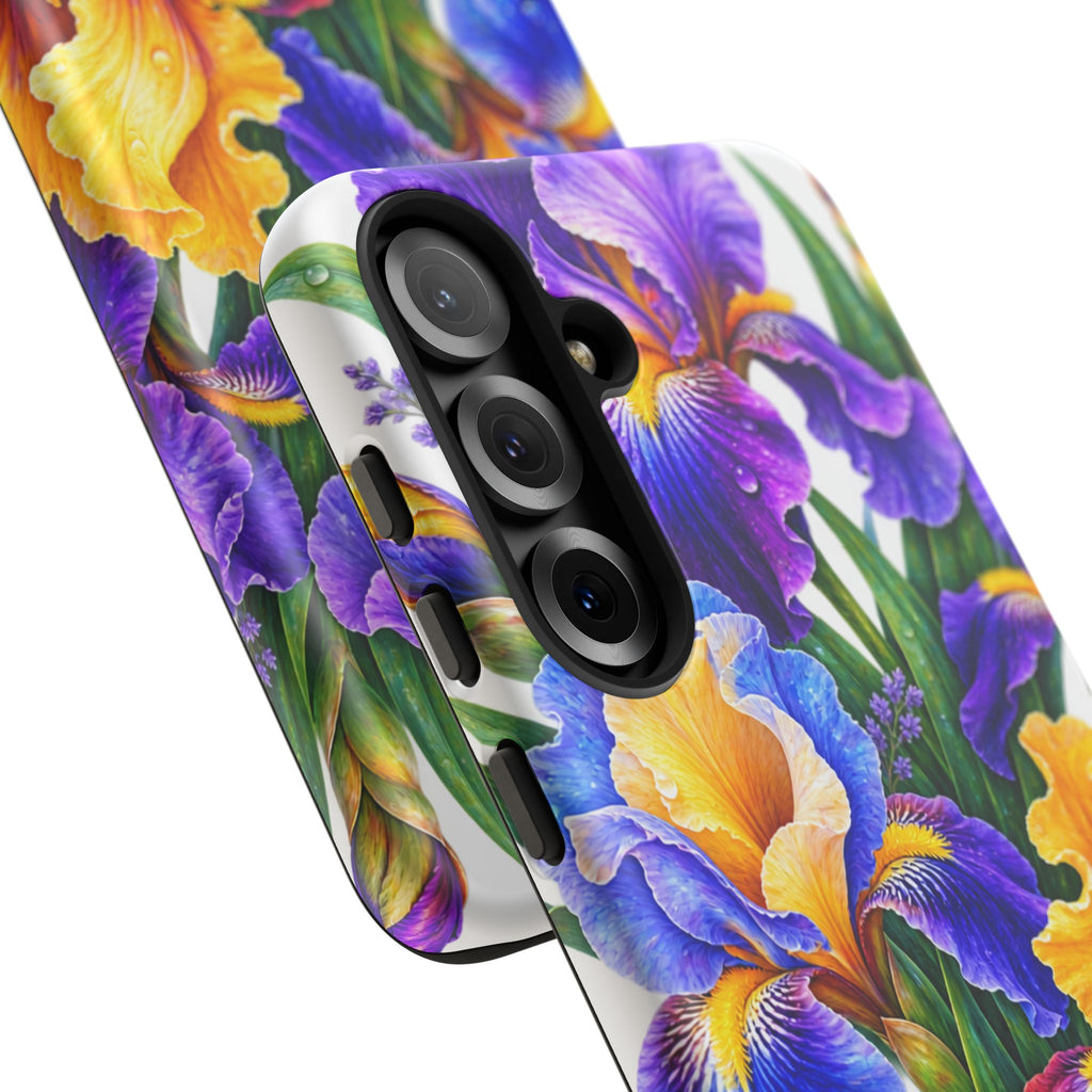 Floral Iris Tough Phone Case — Colorful Watercolor Iris Protective Cover