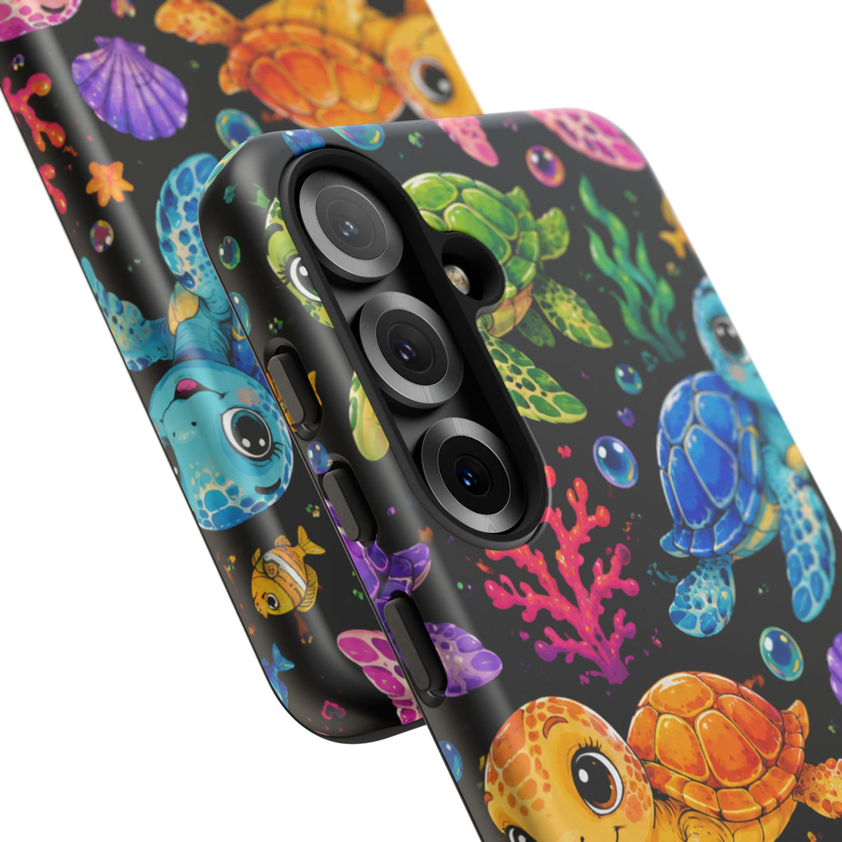 Phone Case — Colorful Cute Sea Turtles on Black (Protective Smartphone Cover)