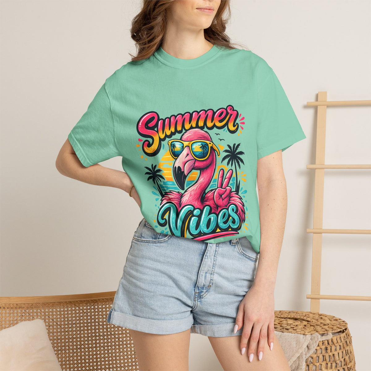 Summer Vibes Flamingo T-Shirt | Tropical Beach Graphic